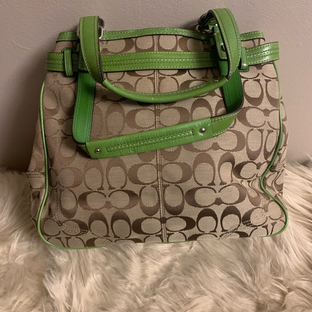 COACH BROWN GREEN BAG. - Picture 3 of 7